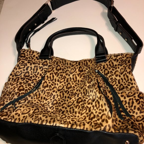 Aimee Kestenberg Tamitha Satchel Leopard Calf Hair Genuine Leather Purse - Picture 11 of 16